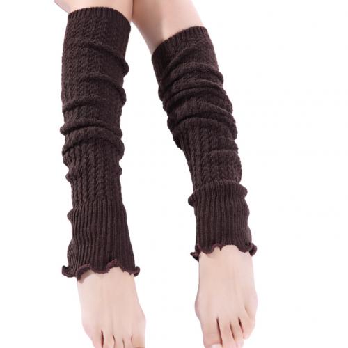 Chaussettes longues plissées pour femmes, couleur unie, tricotées, chauffe-jambes, personnalisées, confortables, chaudes, coupe-vent pour l'extérieur: Coffee