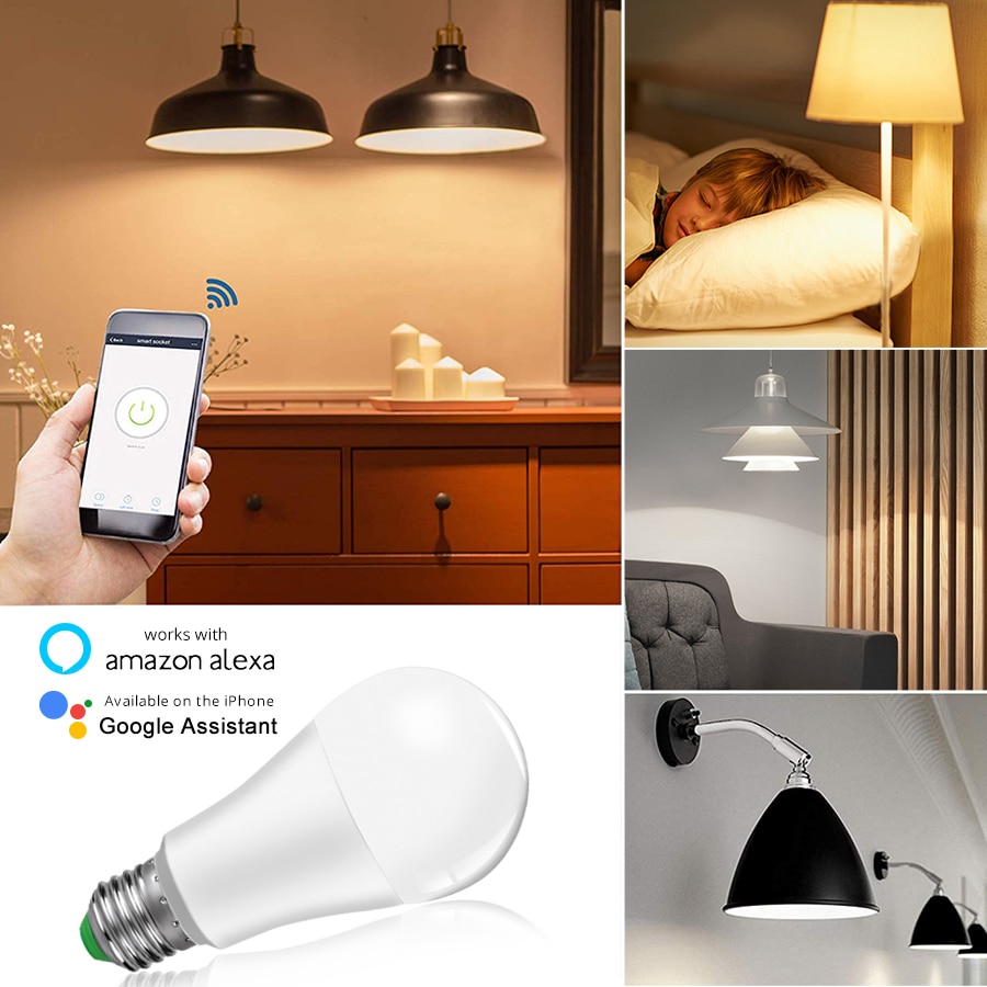 E27 B22 Wifi Clever LED-lampe 15W Intellegent Warnen Beleuchtung Dimmbare LED Lampe App Steuer Arbeit mit Alexa Google assistent