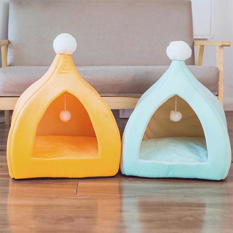 Stylish Cat Cave Bed 2-in-1 Indoor Cat Tent House for Small Medium Kitten Dog Bed Hut with Removable Cushion Microfiber Pet Beds