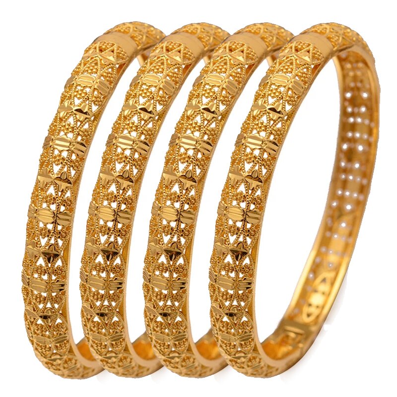24k 4 stk / lot dubai bryllup armbånd til kvinder mand etiopiske smykker guldfarve afrika armbånd kvinder arabiske fødselsdags smykker
