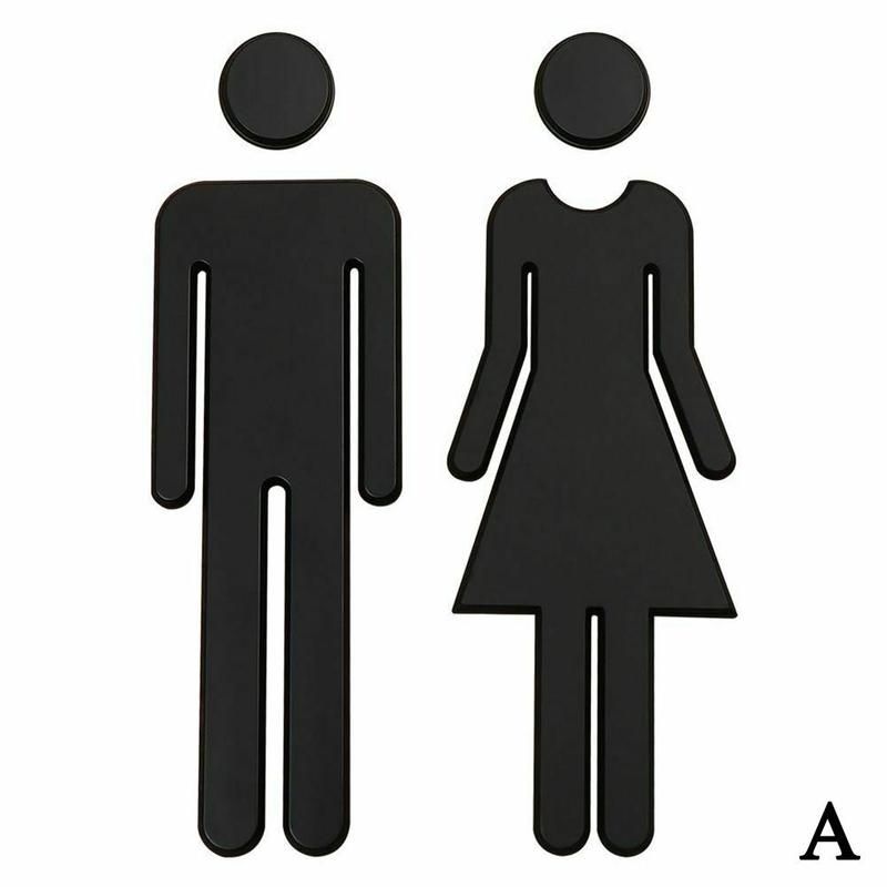 3D DIY Man &amp; Woman Toilet Sticker WC Door Sign Decals Toilet Signs Restroom Washroom Signage Plaque Wall Sticker Decor Removable: black