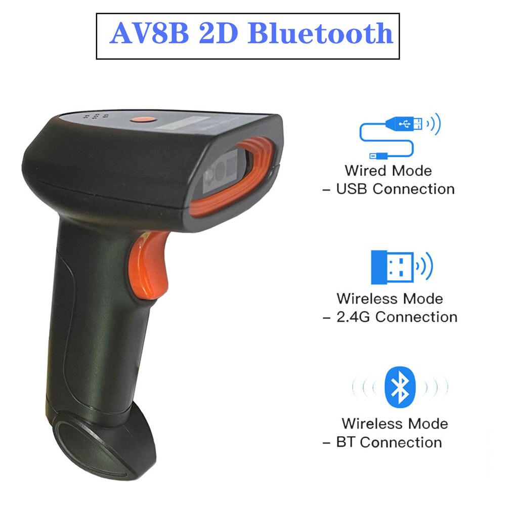 HBAPOS-escáner de código de barras inalámbrico, lector de imágenes PDF417 de mano, matriz de datos, decodificador de código de barras, Bluetooth, USB, cable UPC 1D 2D QR: AV8B 2D Bluetooth