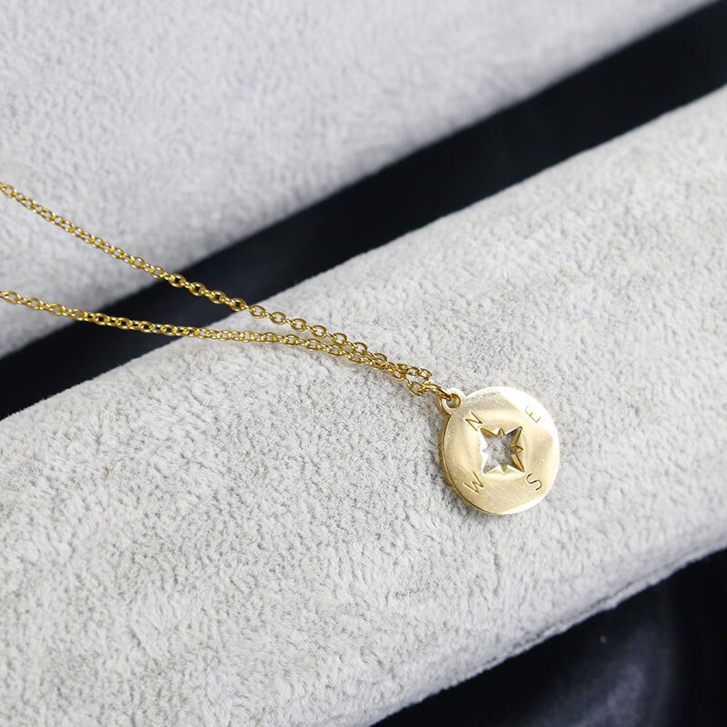 Stainless Steel Necklace For Women Lover's Gold And Silver Color Tiny Round Compass Handmade necklaceVacation necklace jewelry