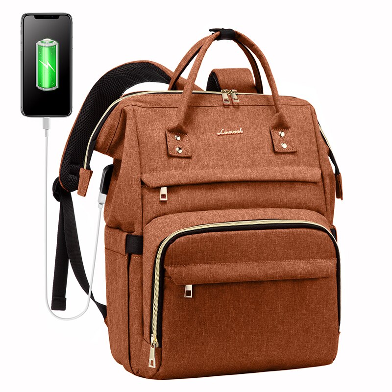 LOVEVOOK women bag laptop backpacks multifunctional canvas backpacks unisex waterproof anti-thieft backpacks for school/work: Orange
