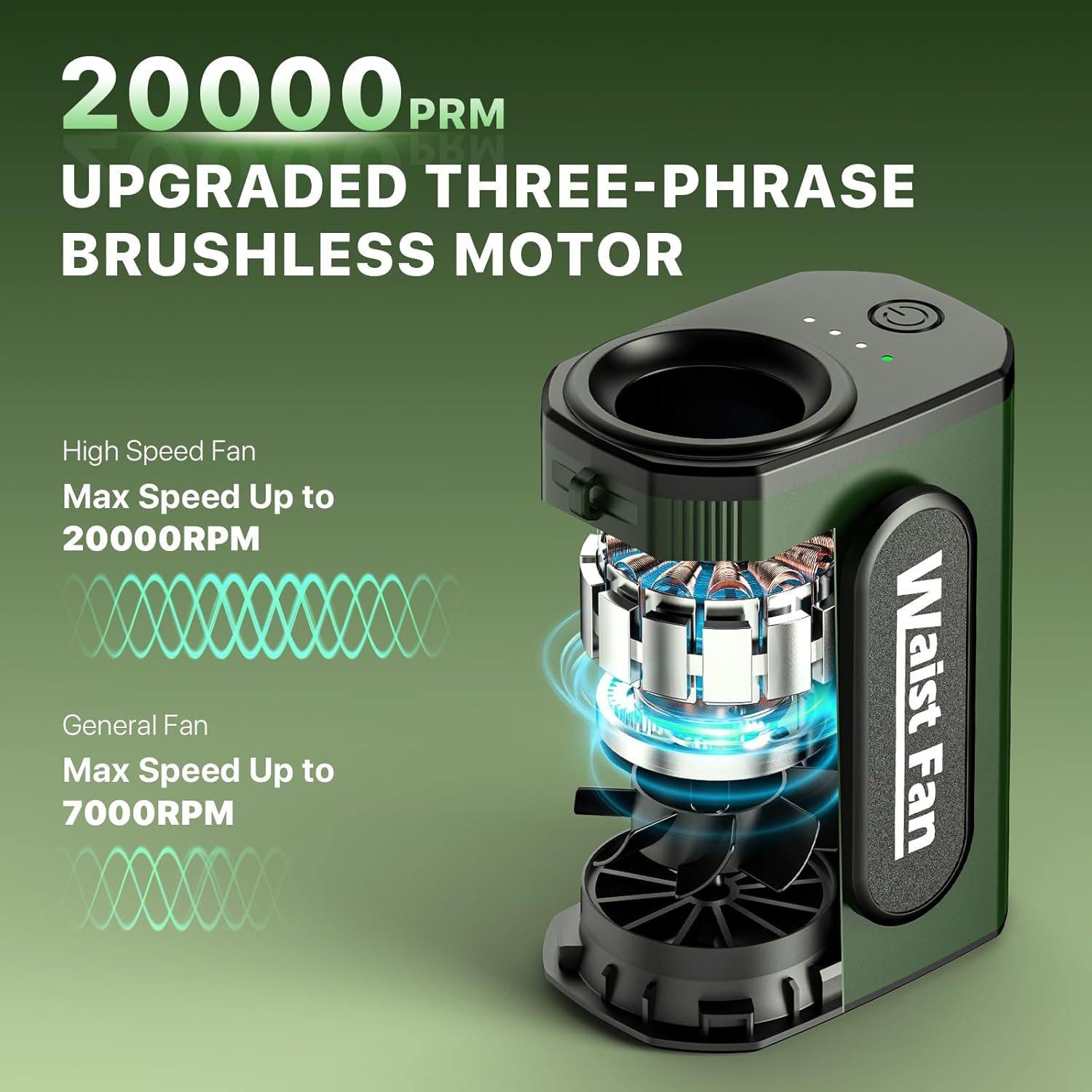 Ventilateur de taille avec flux d'air puissant de 20 000 tr/min, réglage à 4 vitesses, ventilateur de cou suspendu mains libres, rechargeable jusqu'à 25 heures pour les travaux en extérieur