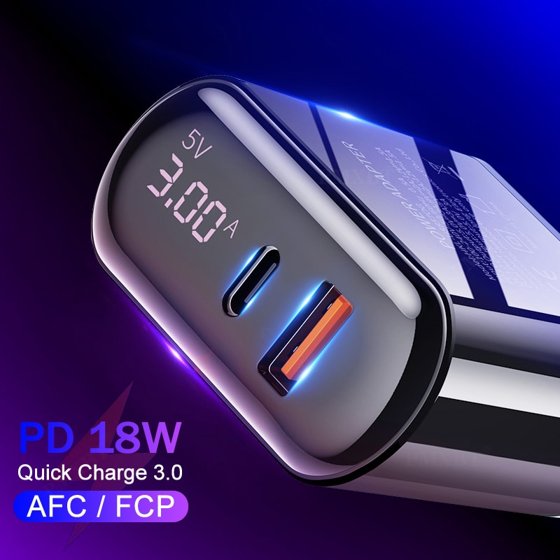 Digitale Display Quick Charge 3.0 Usb Charger 18W Pd 3.0 Snel Opladen Voor Iphone 11 Pro Mobiele Telefoon Usb C Charger Power Adapter