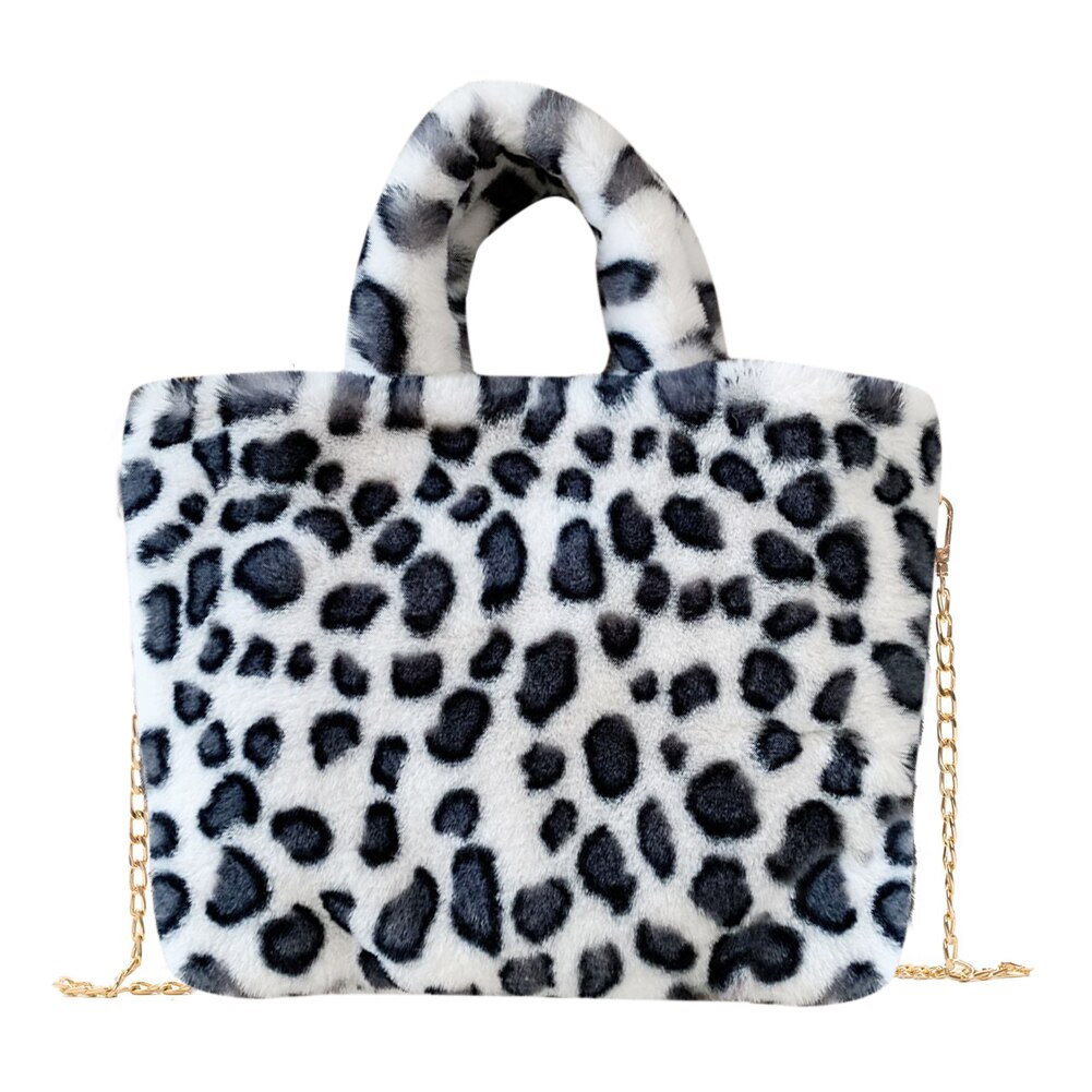 Winter Neue Schulter Tasche Frauen Leopard Weiblichen Beutel Kette Große Plüsch Winter Handtasche Totes Bote Tasche Weiche Warme Pelz taschen: F