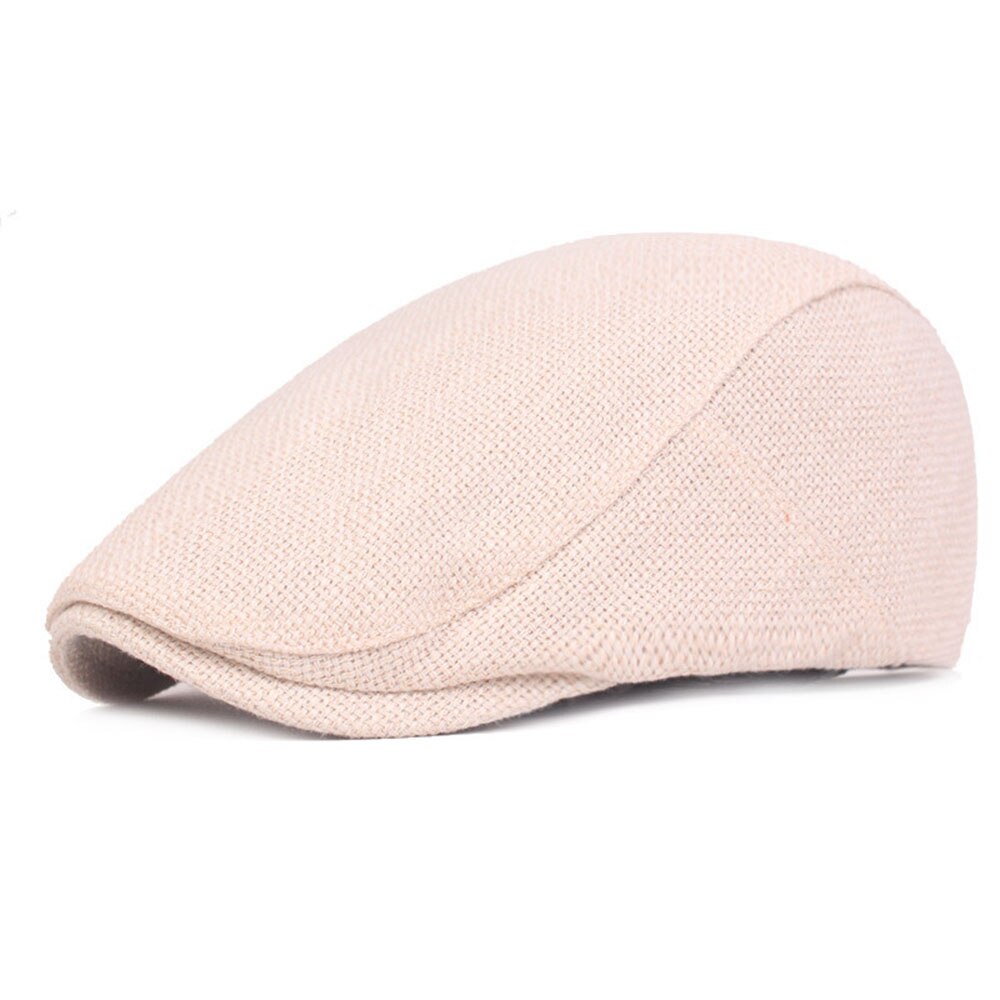 Hommes coton lin béret chapeaux pour femmes Vintage décontracté unisexe solide béret casquettes visière extérieur voyage casquette plate: beige yellow