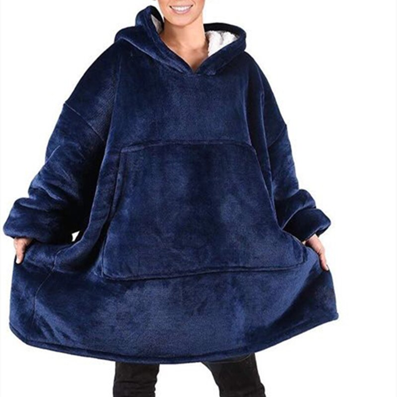 Gruesa Bata Manta Polar Unisex con Capucha para Adultos y Niños, Cálida Sudadera Albornoz con Bolsillo Gigante, Mantas Compensadas para Viajar, el Hogar y Camas: Blue