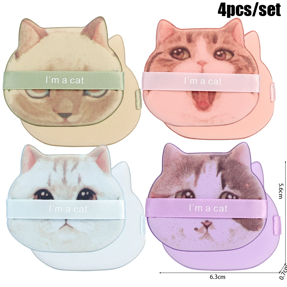 10 st söt katt sminkpuff foundation kosmetisk puff slät puder concealer skönhet torr och våt puderpuff med dubbel användning sminkverktyg: Mörkgrön