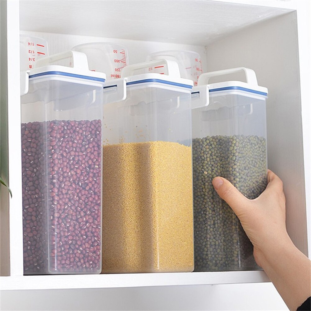 Plast korn dispenser opbevaringsboks køkken mad korn ris beholder bærbar organisator korn opbevaring dåser 15 x 7.5 x 29.5cm