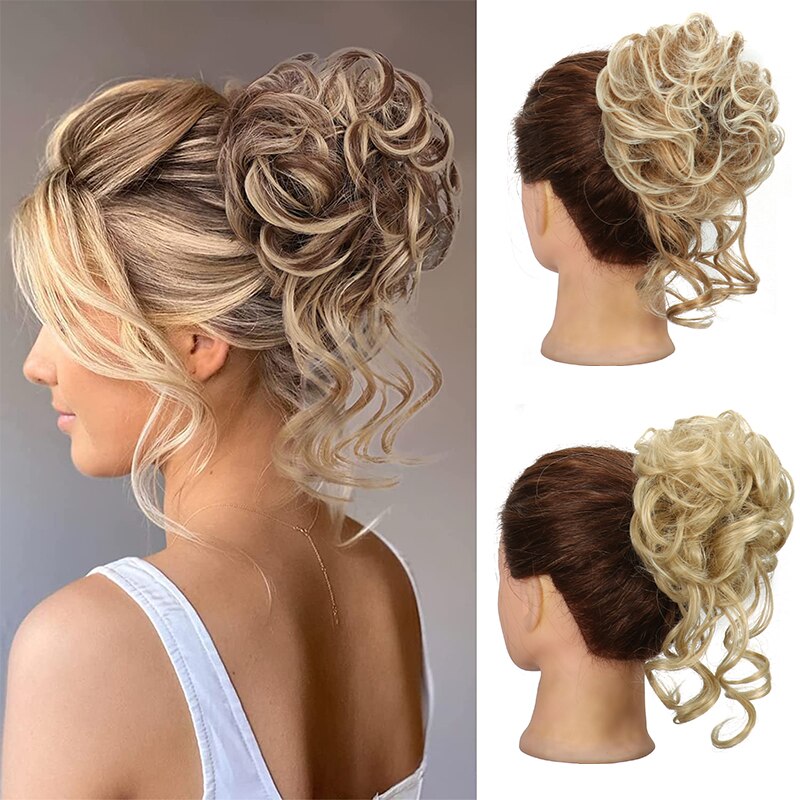 Synthetic Hair Bun Chignon Messy Curly Hair Band Elastic Scrunchy False Hair Pieces For Women Hairpins Black Brown