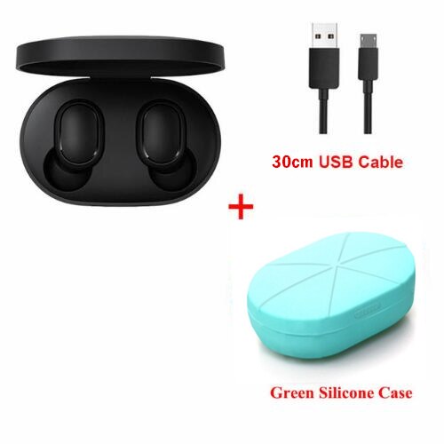 Original Xiaomi Redmi Airdots 2 TWS auricular inalámbrico bluetooth 5,0 auricular estéreo reducción de ruido Mic Control de voz: add green case cable