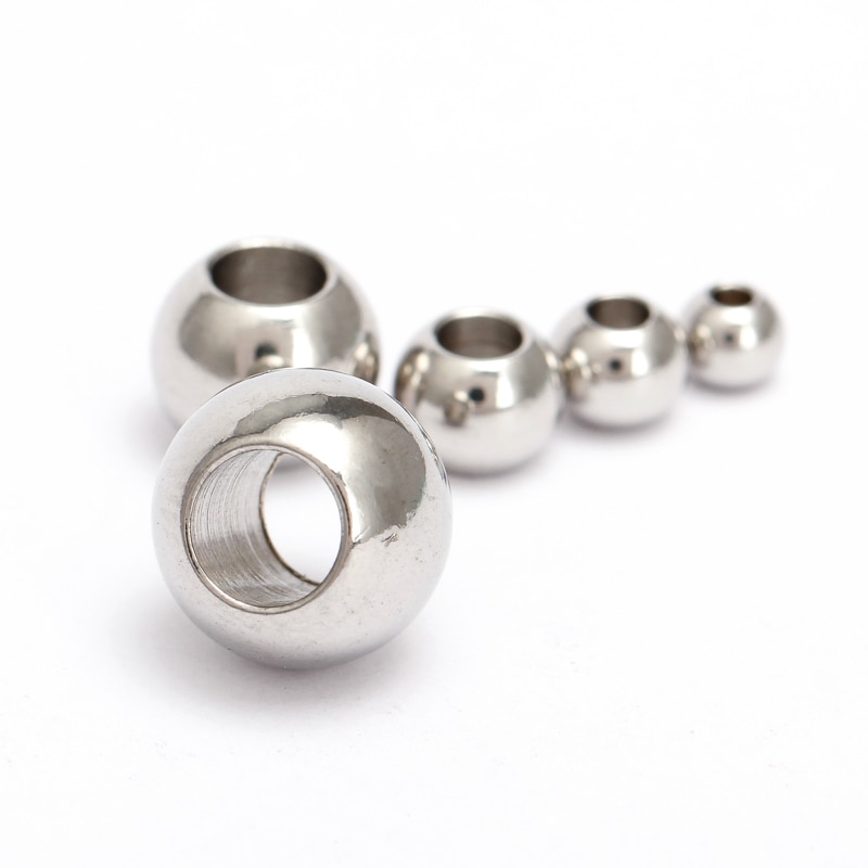 50 Uds. De bolas de Metal de acero inoxidable de 3-8mm, cuentas con orificio grande para dijes DIY, pulseras, pendientes, suministros de joyería, accesorios