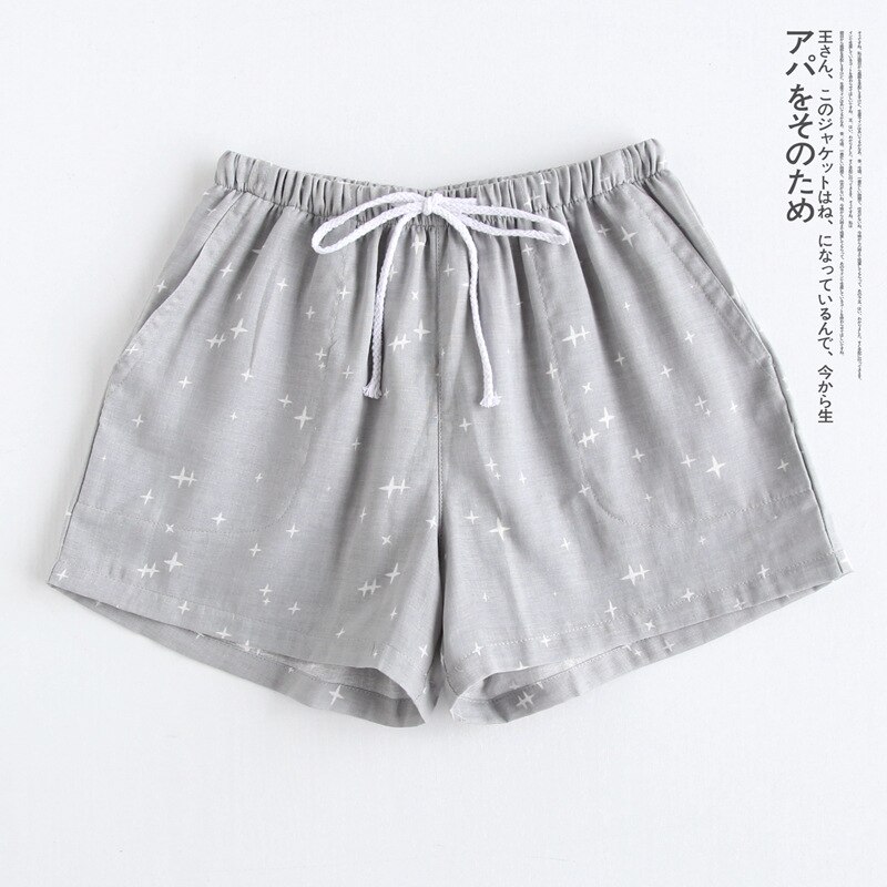Mignon été fonds de sommeil coton pyjama Shorts femmes cordon pyjama pantalon lâche 8 couleur pyjamas taille élastique B87801: Gray Star / XL
