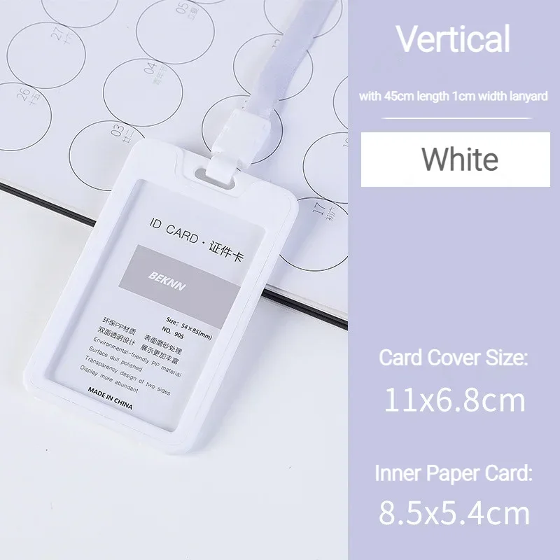 Porte-carte sangle de cou avec lanière porte-Badge carte d'identité de travail Bus couverture d'identité d'affaires porte-carte en plastique sacs fournitures de bureau: BLANC