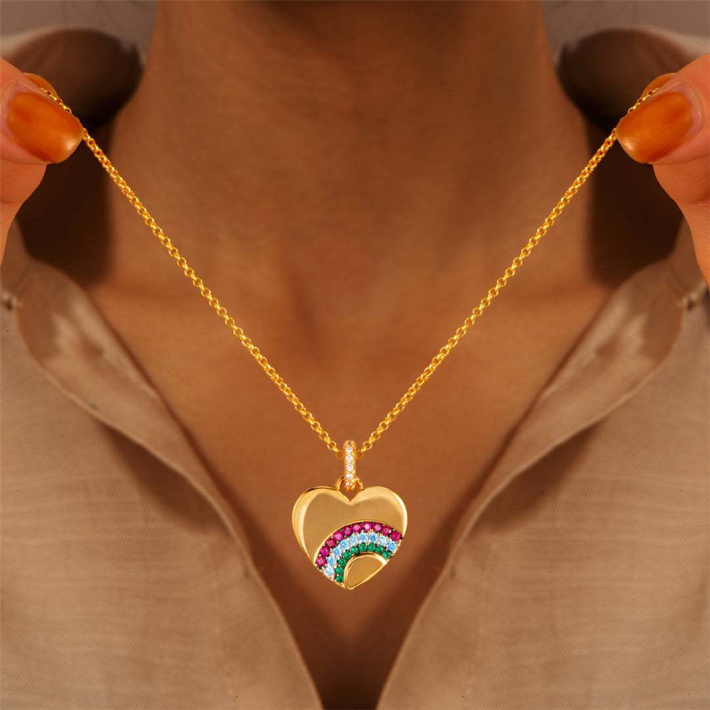 Lgbt rainbow necklaces for women, zircon crystal heart choker necklace, gold collar chain jewelry