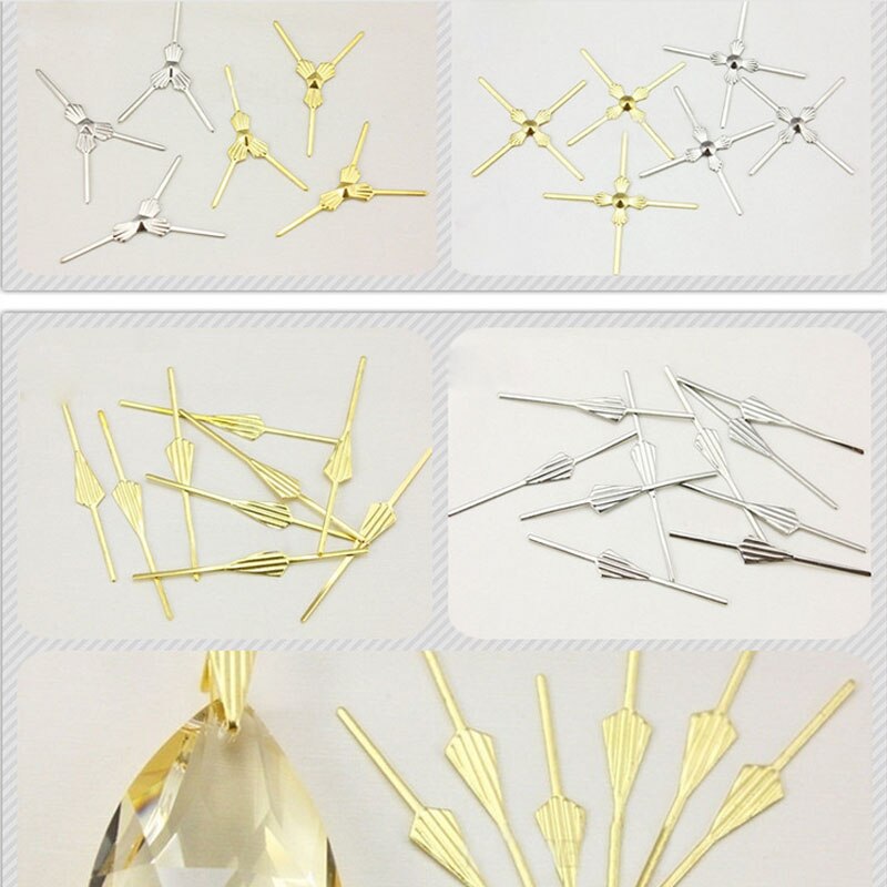 500 stk lysekrone lampe dele krystal perle metal stik trekant nål 3.3cm 4.5cm metal stik gylden bowtie pin