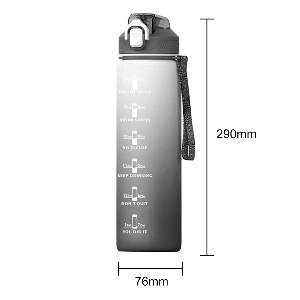1 Liter Motivational Water Bottle With Straw Noozle with Time Marker Leakproof Sports Water Bottle for Gym Camping Tour 32oz: Grey