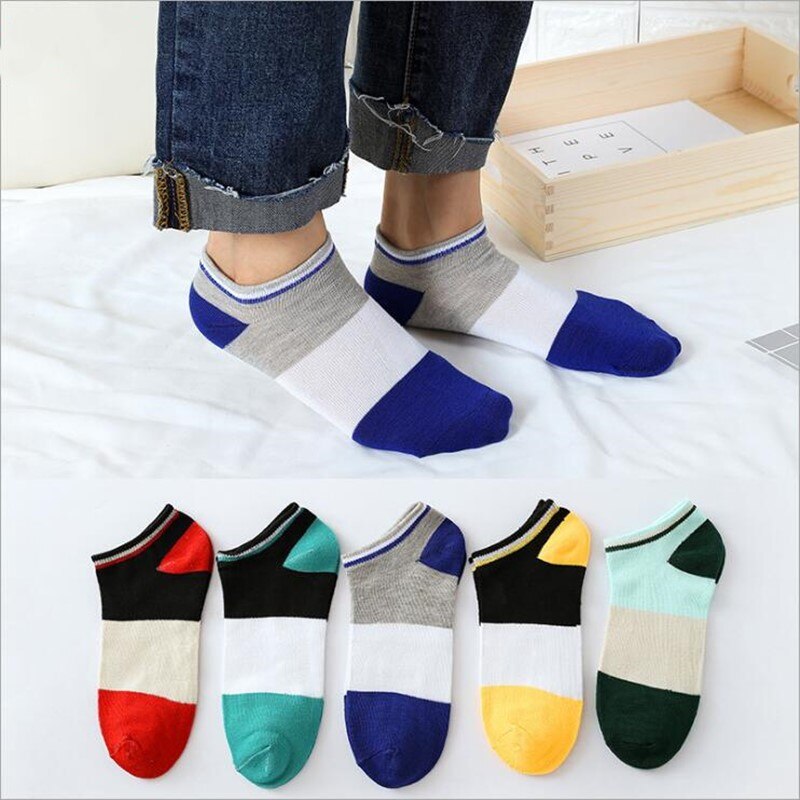 5 Pairs/Lot Men Mixed Color Cotton Socks Free Size Casual No Show Ankle Socks Male Summer Autumn Breathable Socks Men: Style 10