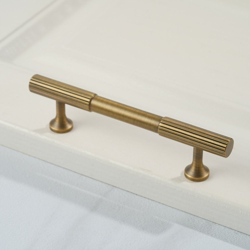 Tiradores de bronce para armario antiguo, manija moleteada de latón macizo, perillas de puerta de barra en T, tirador de puerta de muebles y cocina