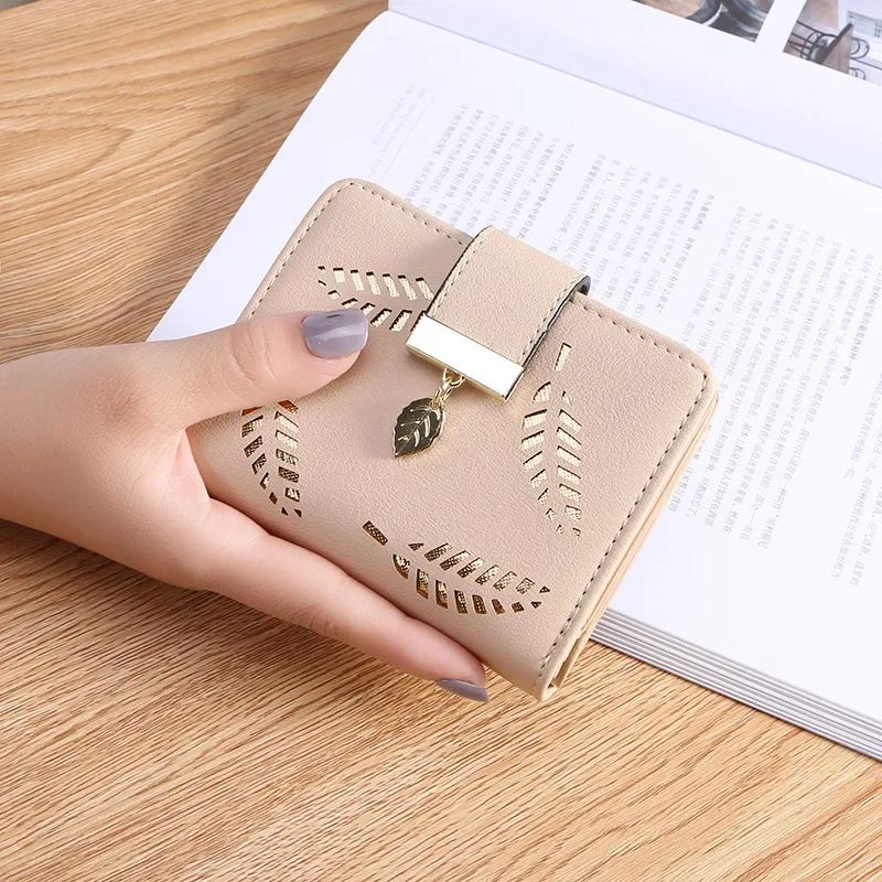 Women Wallet PU Leather Purse Female Long Wallet Gold Hollow Leaves Pouch Handbag For Women Coin Purse Card Holders Clutch: light yellow
