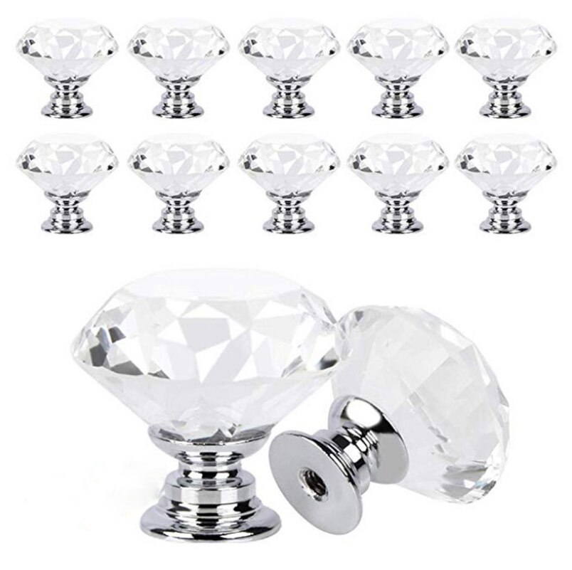 10 Stks/set 30Mm Diamond Shape Crystal Glass Knoppen Kast Lade Pull Keukenkast Deur Kledingkast Handles Hardware