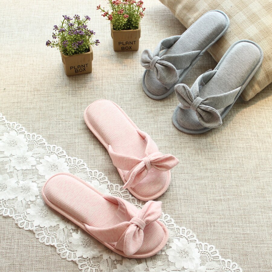 Lcizrong lente katoenen schattige huispantoffels voor dames met vlinderknoop, zoete comfortabele pantoffels, antislip familiepantoffels voor dames