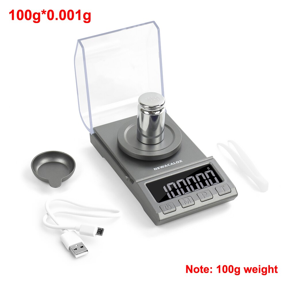 NEWACALOX 50g/100g/200g precyzyjna waga cyfrowa 0.001g waga wagi elektroniczna waga jubilerska zasilany z USB ważenie lecznicze: 8068szary-100G Scale