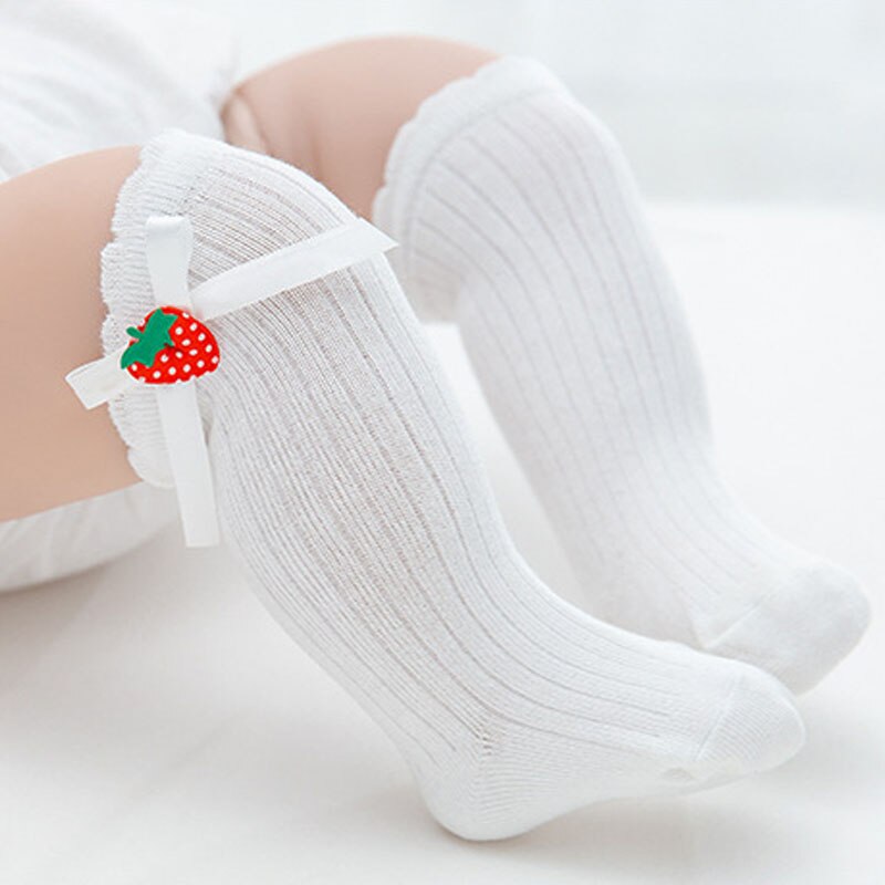 Calcetines largos hasta la rodilla con lazos para bebé, de algodón, Color liso, para primavera y otoño