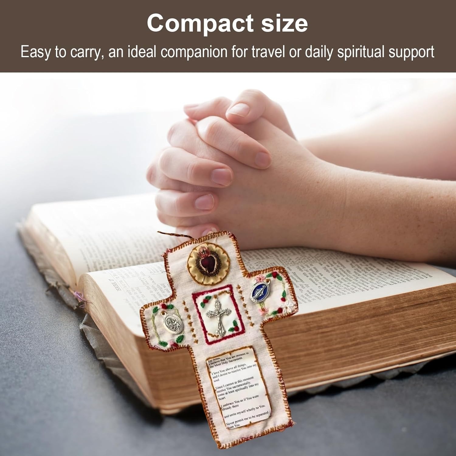 Pocket Shrine with Silver Cross Included Inside, Mini Prayer Quilt with Cross Inside, Encouragement Christian Spiritual