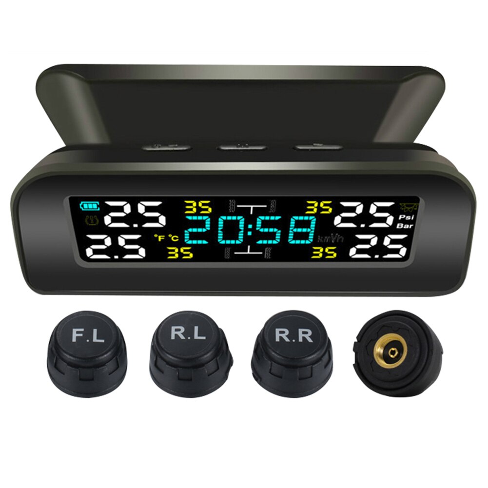 Monitoring Tyre Temperature Alarm System Solar Car TPMS with Clock Tire Pressure Temp Monitoring Alarm System: External