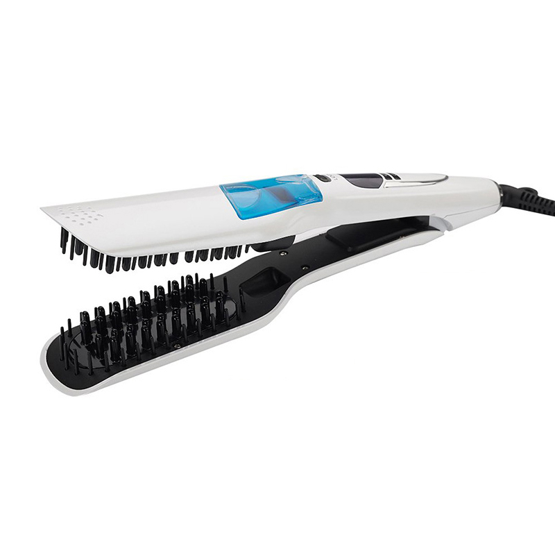 Newest Hair Straightener Brush Brush Comb Salon Wet Dry Fast Ionic Steampod Mist Flat Iron Electric White LCD: EU