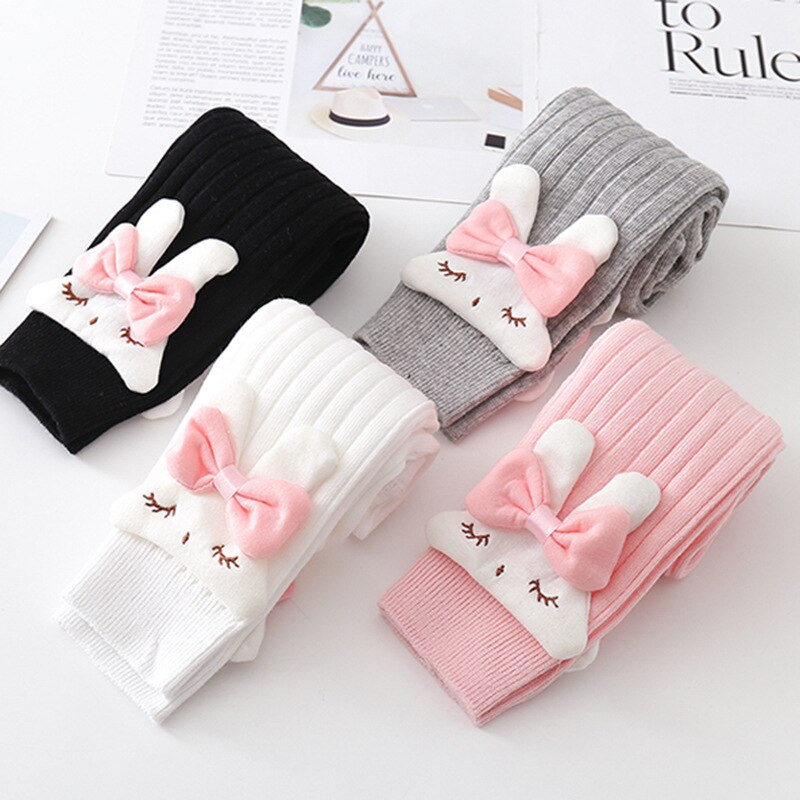 Ins Autumn Winter Baby Pants Ribbed Knit Pants 1-5years Cartoon Rabbit Ribbed Baby Pants