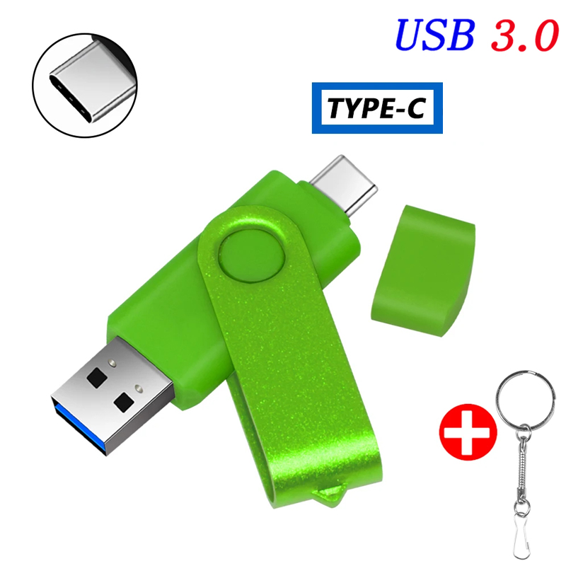 Type-C USB 3.0 High Speed Flash Drive 2 IN 1 360° Rotate Freely Pen Drive 128GB/64GB/32GB/16GB Multi-format Compatible U Disk: WHITE / 16 GB