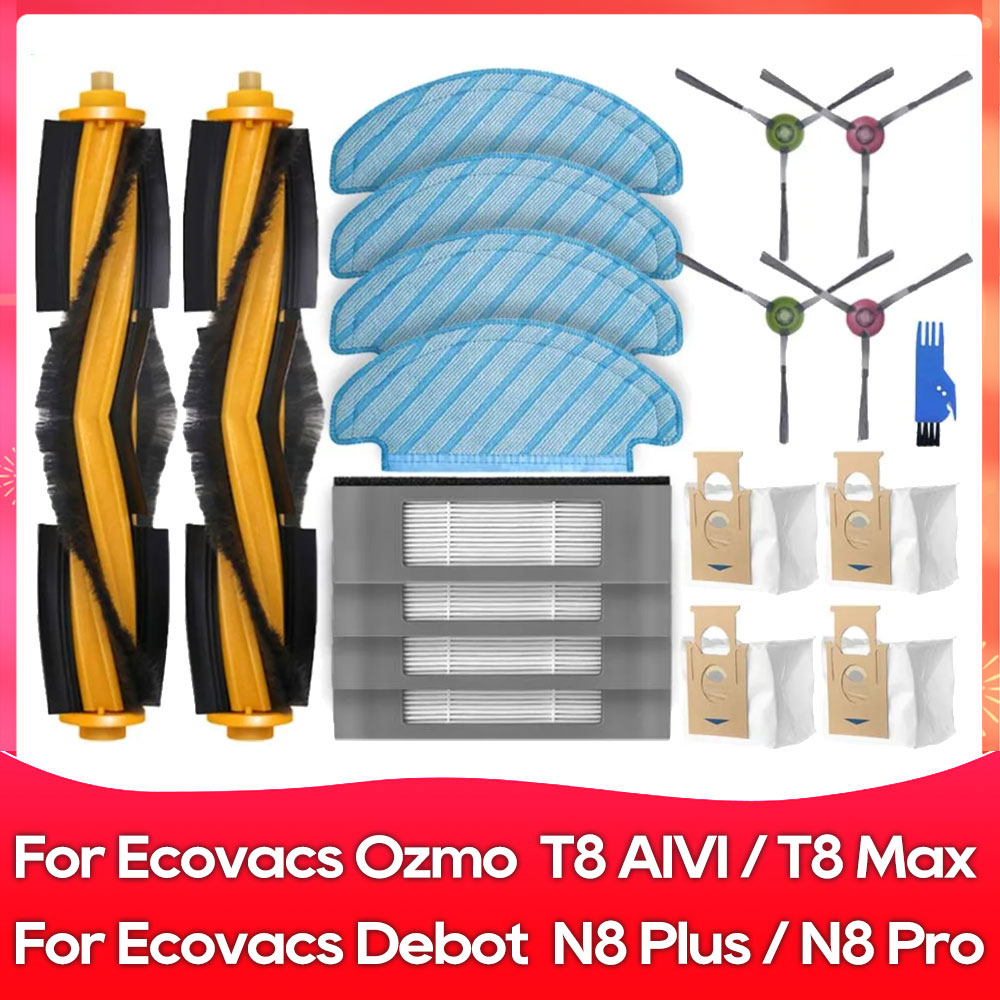 Passend für Ecovacs DEBOT OZMO T8+ / T8 AIVI / T8 Max / N8 Plus / N8 Profi Rolle Seitliche Bürste Filter Mopp Staubbeutel Zubehörteile