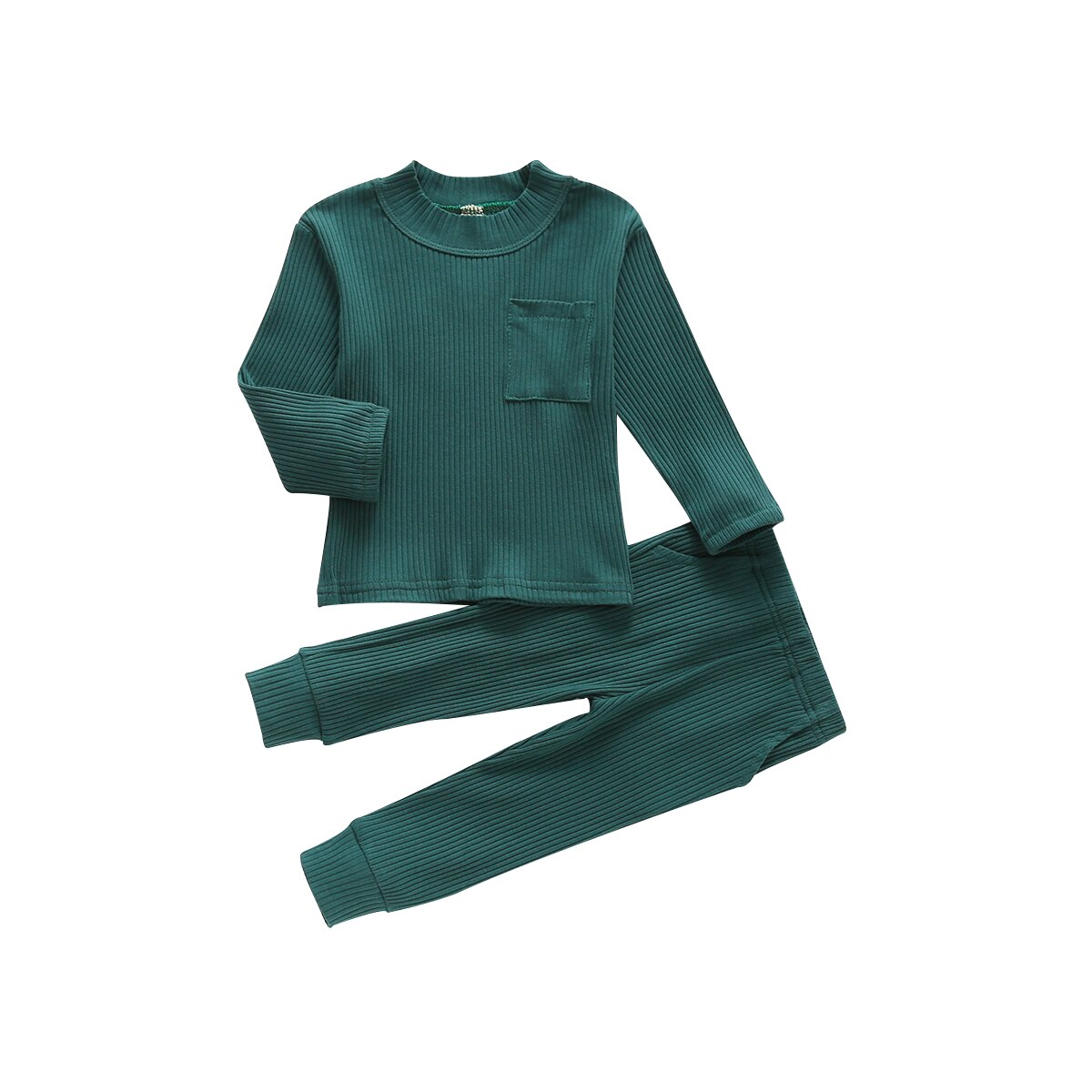 Katoen Casual Herfst Peuter Baby Kleding Solid Pocket Lange Mouwen + Broek Kinderen Baby Meisjes Jongens Outfits Nachtkleding Homewear: green / 12m