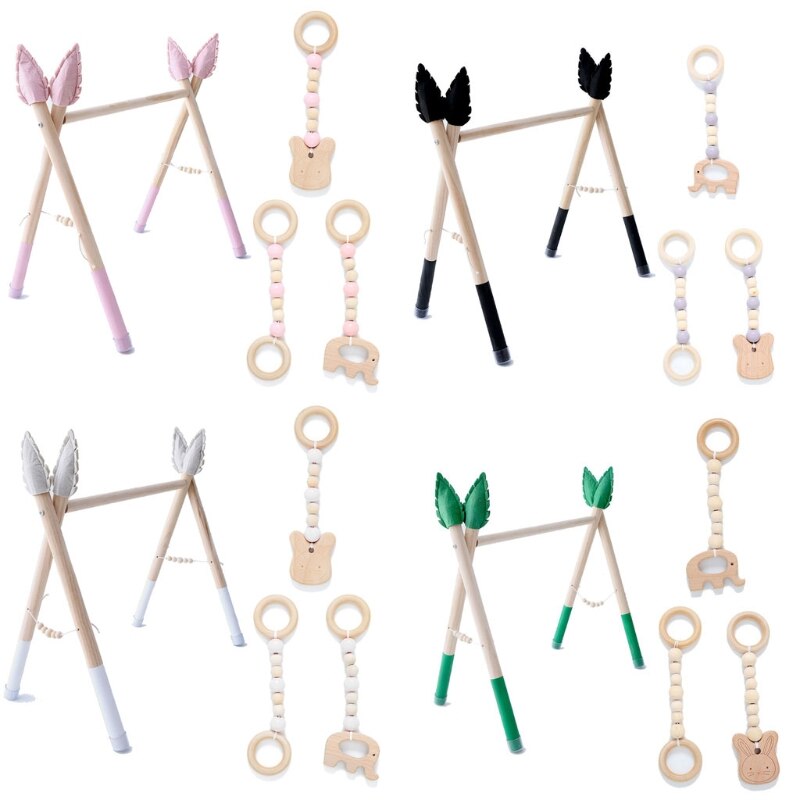 1Set Baby Gym Play Nursery Sensory Ring-pull Toy Wooden Clothes Rack Room Decor 124D