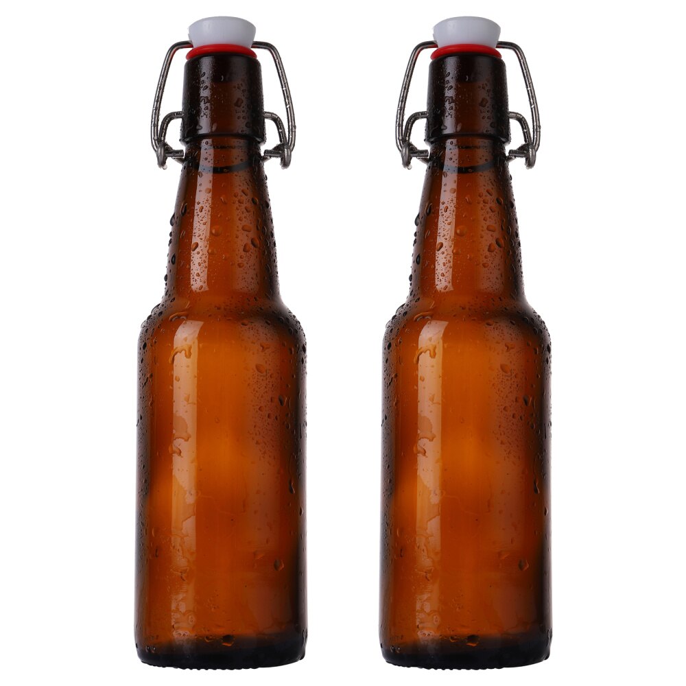 2 Pcs Practical Beverage Bottles Glass Beer Bottles Glass Bottle with Buckle: 350ml