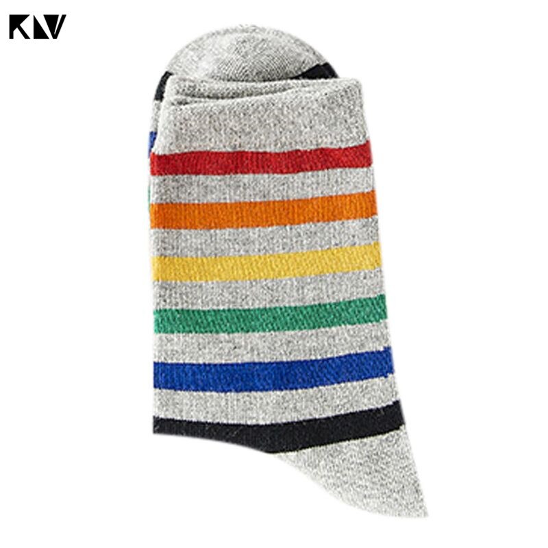 Women Teen Girls Harajuku Rainbow Striped Crew Socks Preppy Style Hip-Hop Skateboard Cotton Novelty Sports Short Tube Hosiery: Gray