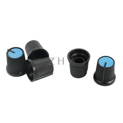 5pcs 6mm Knurled Shaft Blue Top Taper Volume Knob Cap for Potentiometer Pot