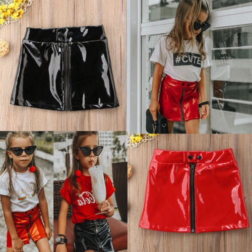 Brand Toddler Infant Child Kids Baby Girl PU Skirt Princess Sequins Leather Mini Skirt Zipper Outfits Clothes Set 6M-5T