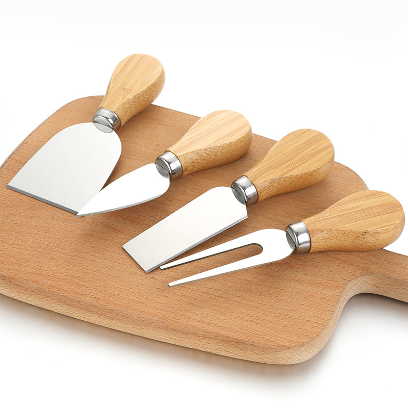 4 unids/set mango de madera cuchillo de roble de queso cúter equipo para cortar cocina Cheedse cuchillo de acero inoxidable herramientas de cocina