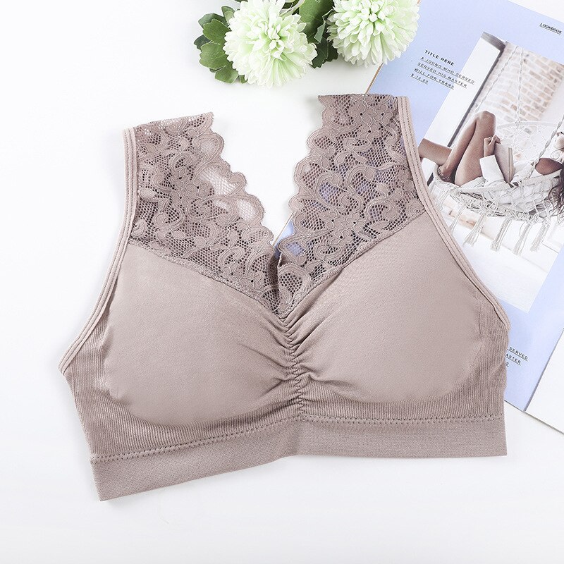 Wanayou ademende dames sportbeha met kant, push-up workoutbeha voor dames, elastische schokbestendige fitness yogabeha, naadloze gevoerde sportbeha: Roze