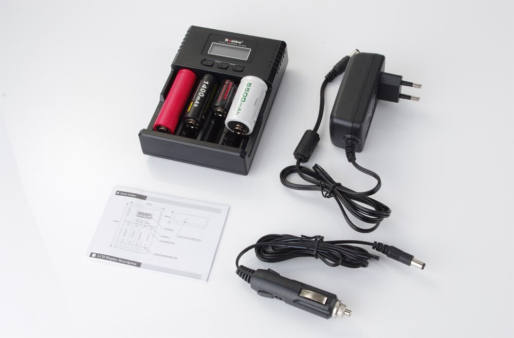 Soshine H4 LCD chargeur de courant universel réglable intelligent pour 26650 18650 16340 Li-ion liifelium NiMH 1.2V C AA AAA w/chargeur de voiture
