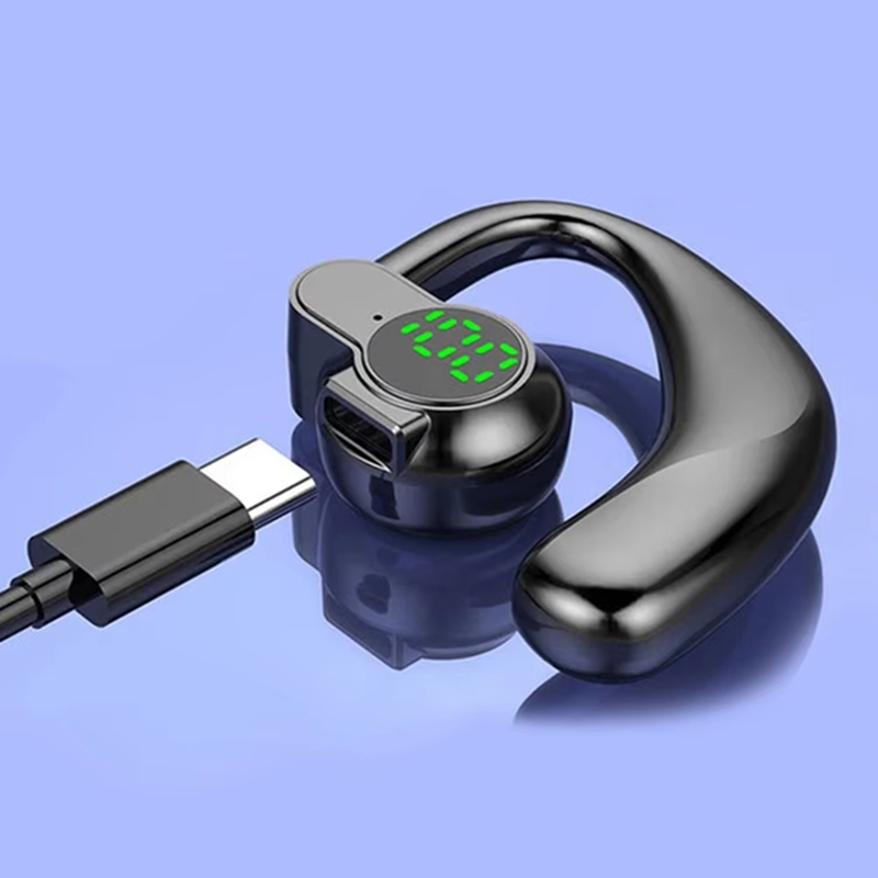 Cuffie bluetooth wireless monoauricolare con display digitale e microfono, batteria a lunga durata per sport, sonno e musica.