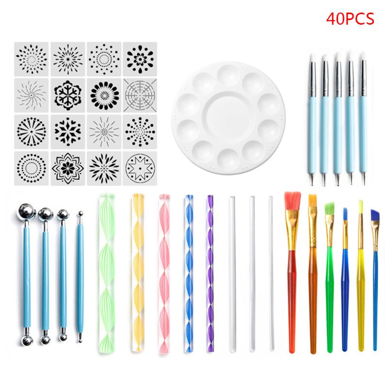 40pcs/set Mandala Dotting Tools for DIY Painting Rock Pottery Stencil Template X7YD