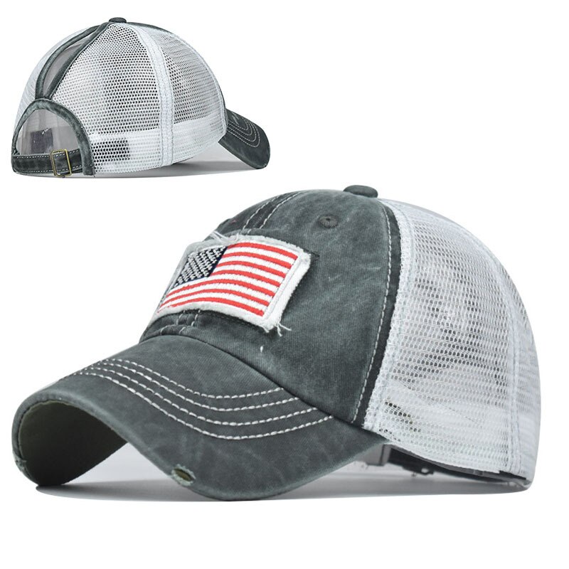 Bomuldsvasket hestehale revet mesh kasket flag broderet baseball kasket hestehale kasket hestehale casquette: Hule army grøn