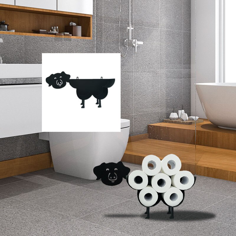 Sheep Cat Dog Roll Holder Wall-mounted Elk Camel Pig Toilet Paper Holder Metal Free-standing Bath Tissue Storage Home Decorative: 008-Pig
