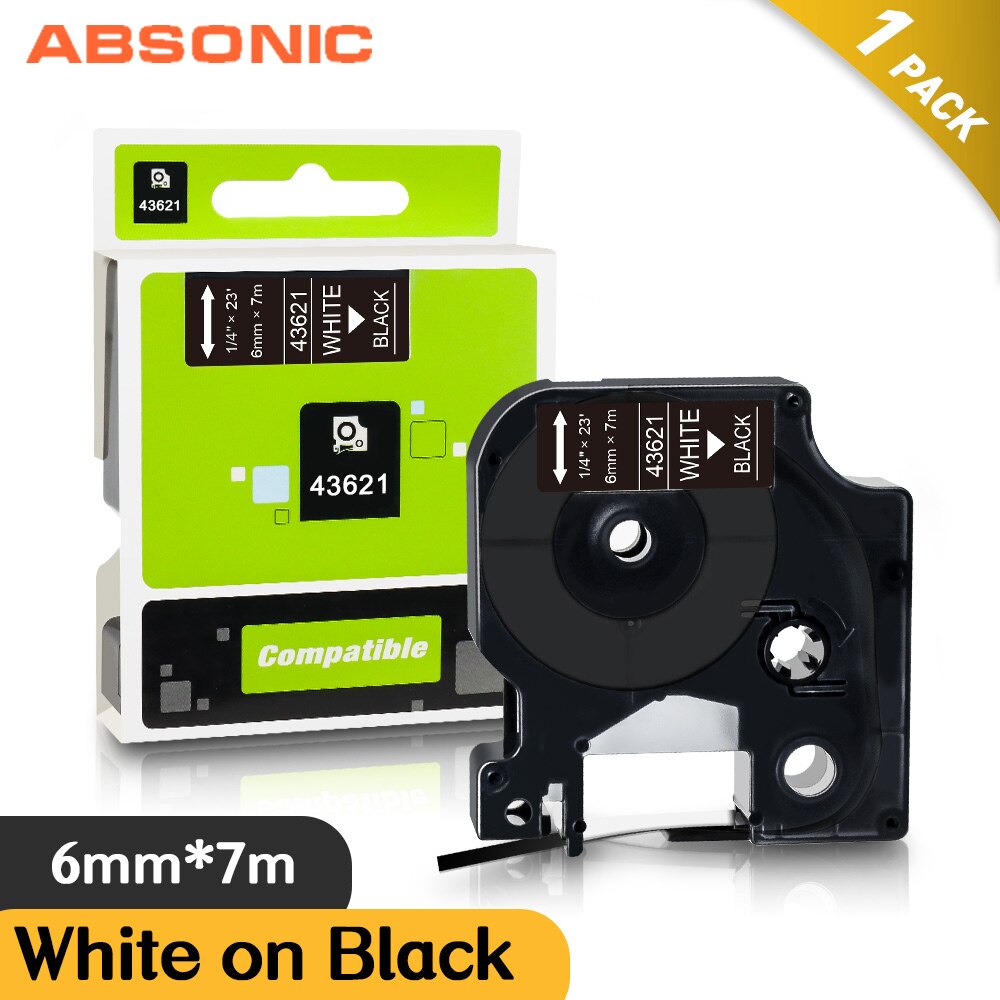 Absonic 6mm Multicolor 43613 kaseta z taśmą kompatybilna DYMO 43610 43617 43618 taśma z etykietami do DYMO LM 160 280 420P drukarka do etykiet: White on Black